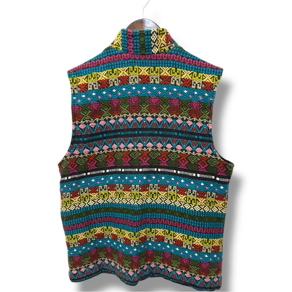 184 Chico's | EUC India Boho Vest - Blue Yellow Colorful Aztec Pattern (Size 1) - Picture 3 of 11